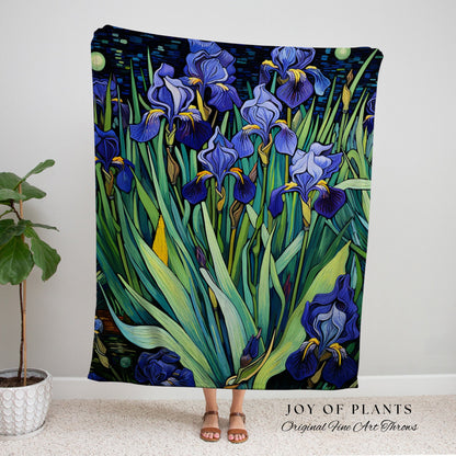 Woven Iris Flower Tapestry | Dark Academia Room Decor Floral Tapestry Woven Blanket Housewarming Gift | Vincent Van Gogh Art Tapestry Gift |