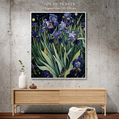 Woven Iris Flower Tapestry | Dark Academia Room Decor Floral Tapestry Woven Blanket Housewarming Gift | Vincent Van Gogh Art Tapestry Gift |