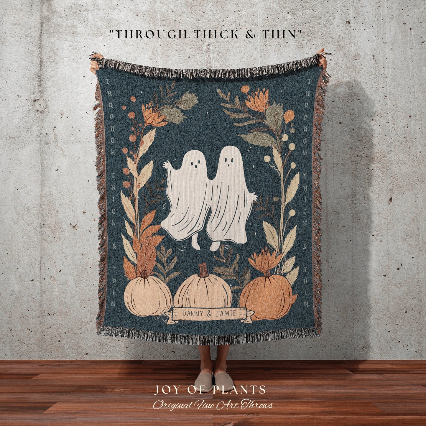 Ghost Friends Custom Gift Blanket Woven Tapestry | 'Through Thick & Thin' Custom Tapestry Woven | Personalized Ghost Blanket Custom Gift |