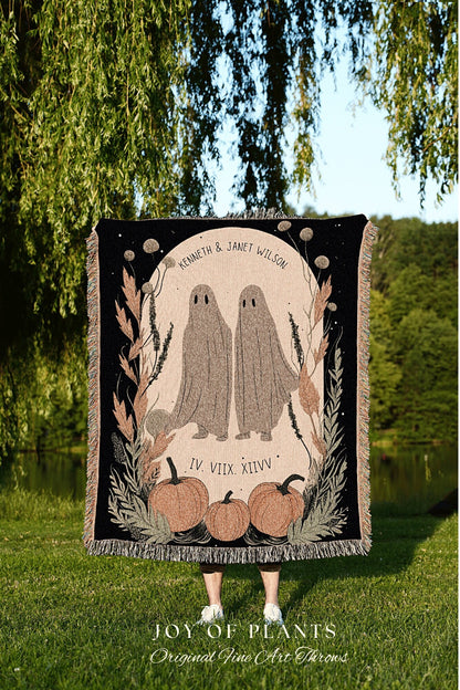 Personalized Ghost Couple Woven Blanket | Halloween Wedding Gothic Wedding Custom Blanket Woven | Goth Wedding Spooky Decor Wedding Gift