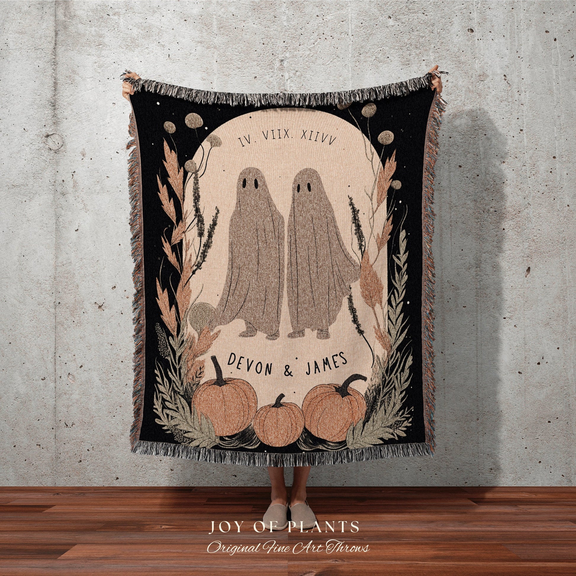 Ghost Couple Personalized Blanket Woven | Halloween Wedding Gothic Wedding Custom Blanket Woven | Goth Wedding Spooky Decor Wedding Gift |