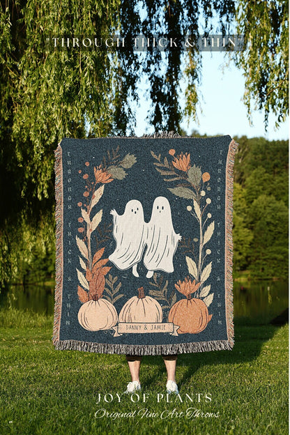 Ghost Friends Custom Gift Blanket Woven Tapestry | 'Through Thick & Thin' Custom Tapestry Woven | Personalized Ghost Blanket Custom Gift |