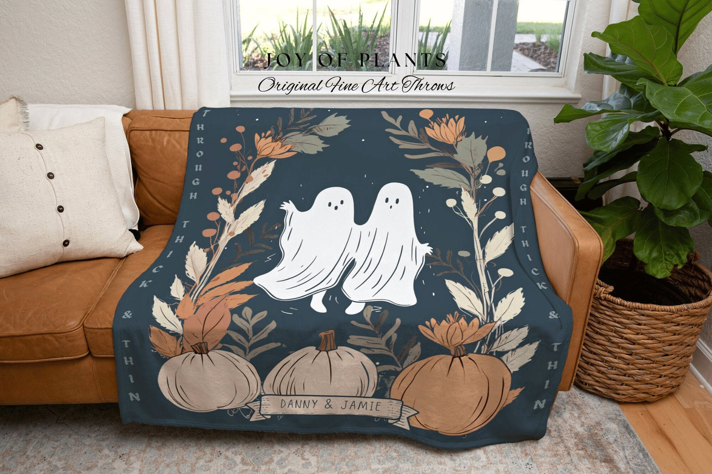 Ghost Friends Custom Gift Blanket Woven Tapestry | 'Through Thick & Thin' Custom Tapestry Woven | Personalized Ghost Blanket Custom Gift |