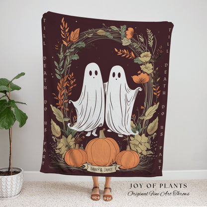 Cute Ghost Couple Custom Blanket 'Til Death do us Part' Personalized Tapestry Woven | Personalized Ghost Blanket Anniversary Gift for Goth |