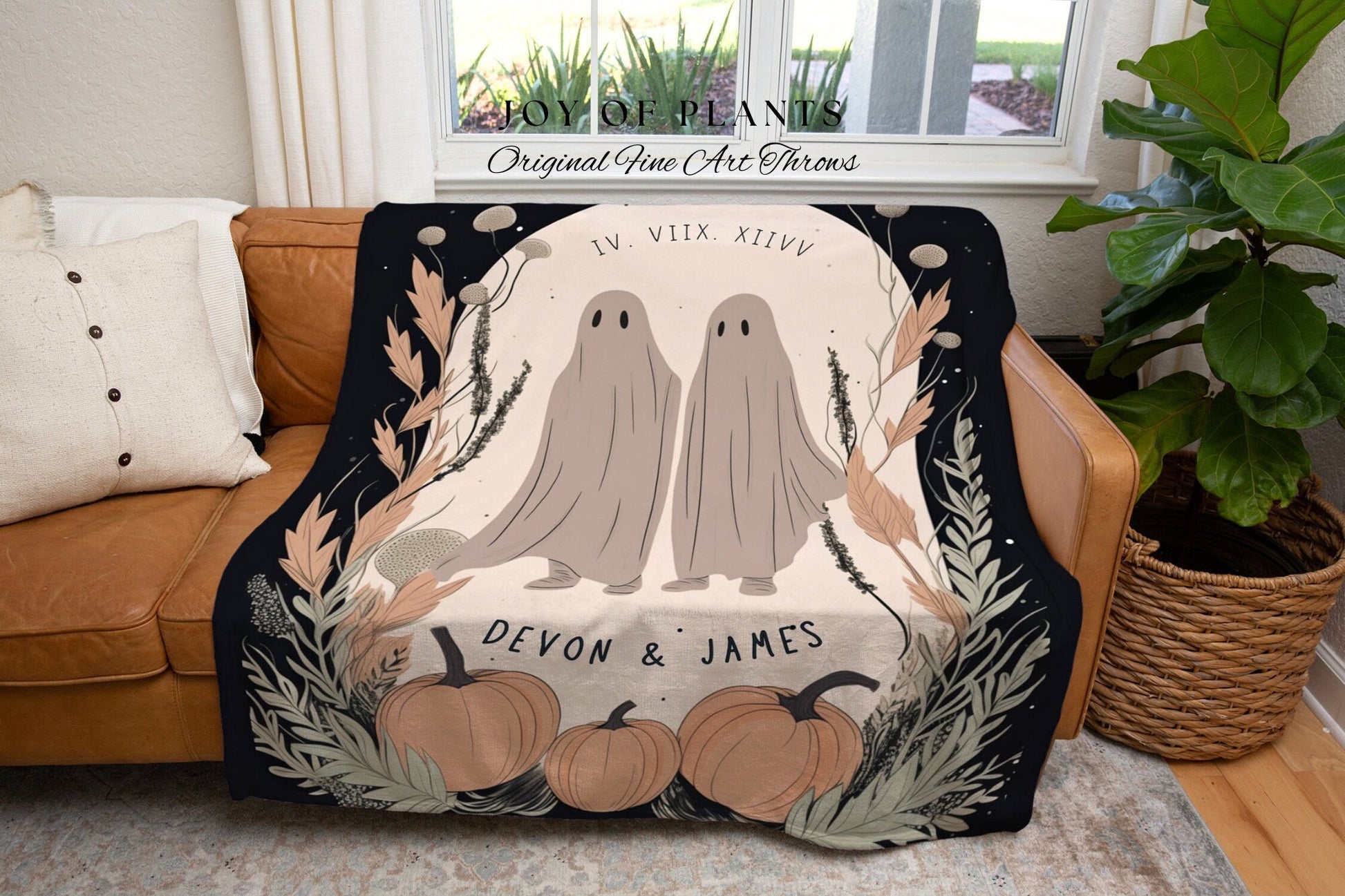 Ghost Couple Personalized Blanket Woven | Halloween Wedding Gothic Wedding Custom Blanket Woven | Goth Wedding Spooky Decor Wedding Gift |