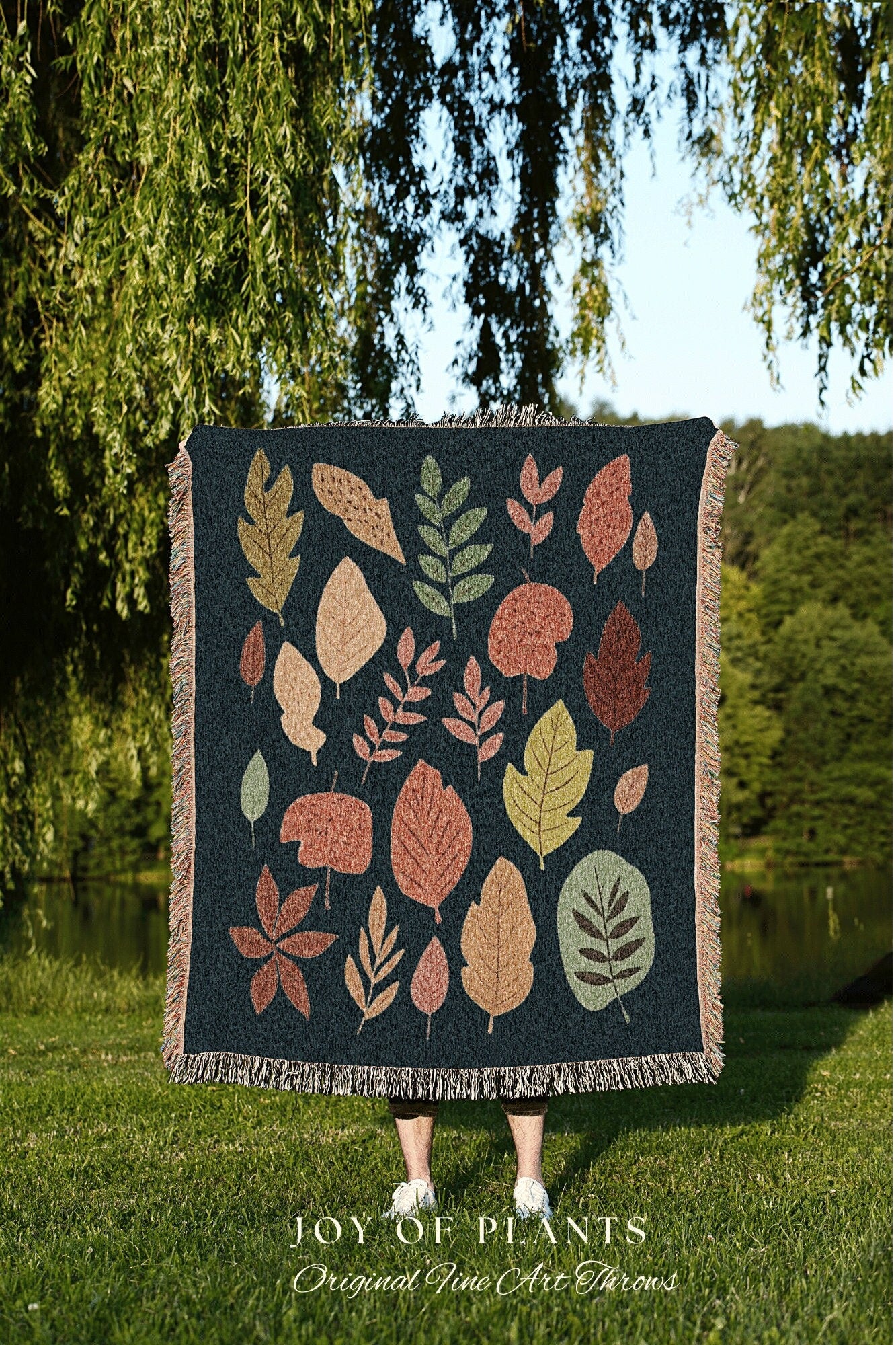 Fall Leaves Blanket Woven Tapestry Vintage Autumn Decor Blanket Woven Wall Hanging | Throw Blanket Woven Wall Art Halloween Pumpkin Season |