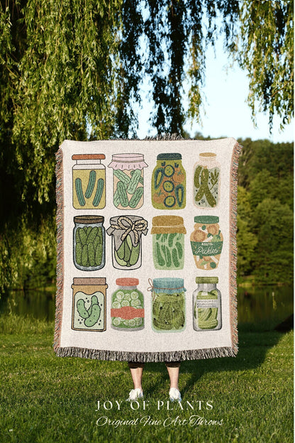 Pop Art Pickle Jar Blanket Woven Tapestry Pickle Art | Pickle Lover Gift Cute Pickle Tapestry Pop Art Wall Art Pastel Room Decor Eclectic |