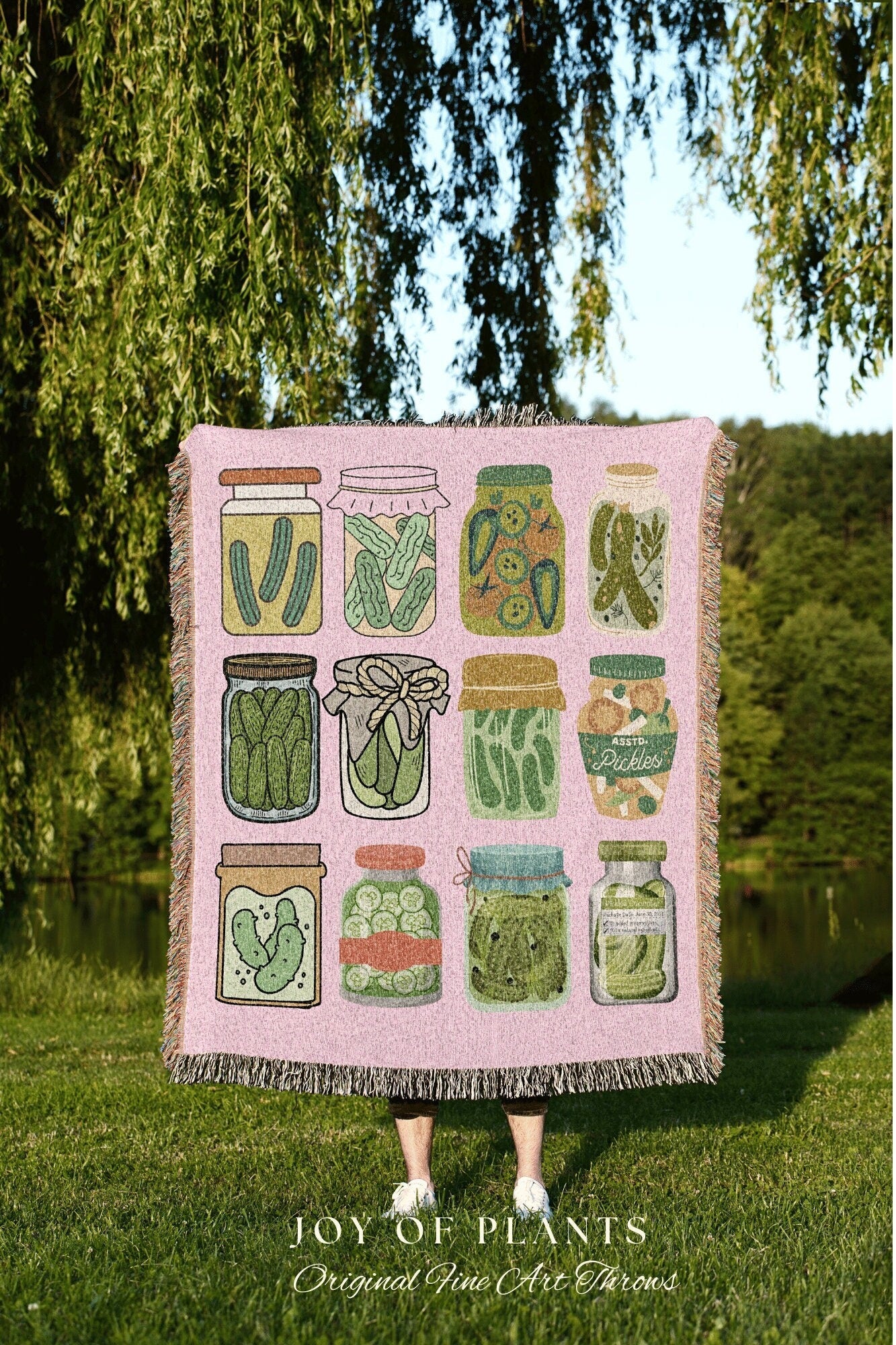 Pastel Pickle Jar Blanket Woven Tapestry Pickle Art | Pickle Lover Gift Cute Pickle Tapestry Pop Art Wall Art Pastel Room Decor Eclectic Art