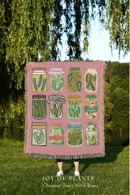 Pickle Jar Blanket Woven Tapestry Pickle Art | Pickle Lover Gift Cute Pickle Tapestry Pop Art Wall Art Pastel Room Decor Eclectic Design |