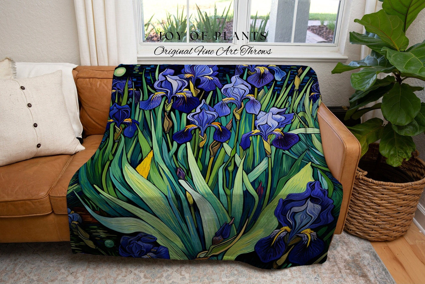 Woven Iris Flower Tapestry | Dark Academia Room Decor Floral Tapestry Woven Blanket Housewarming Gift | Vincent Van Gogh Art Tapestry Gift |