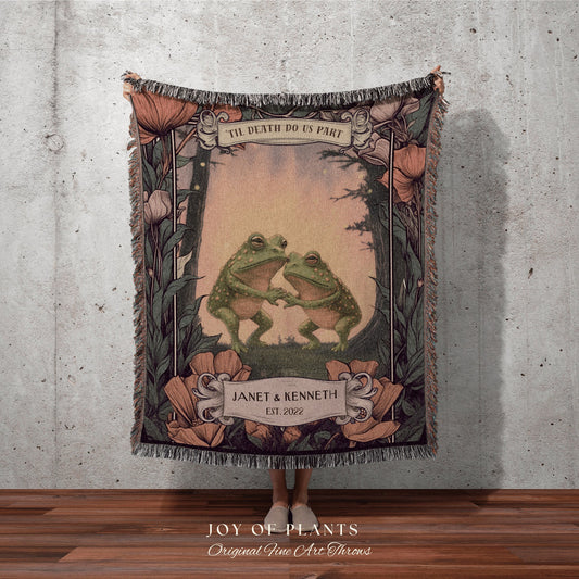 Toad Blanket Custom Names | Until We Croak Blanket Woven Anniversary Custom Name Blanket Frog Funny Tapestry Frog & Toad Vintage Room Decor