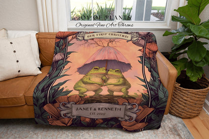 Woodland Tapestry Personalized | Anniversary Gift Custom Name Tapestry Frog Couple Blanket Woven | Cottagecore Wedding Gift For Couple Gift