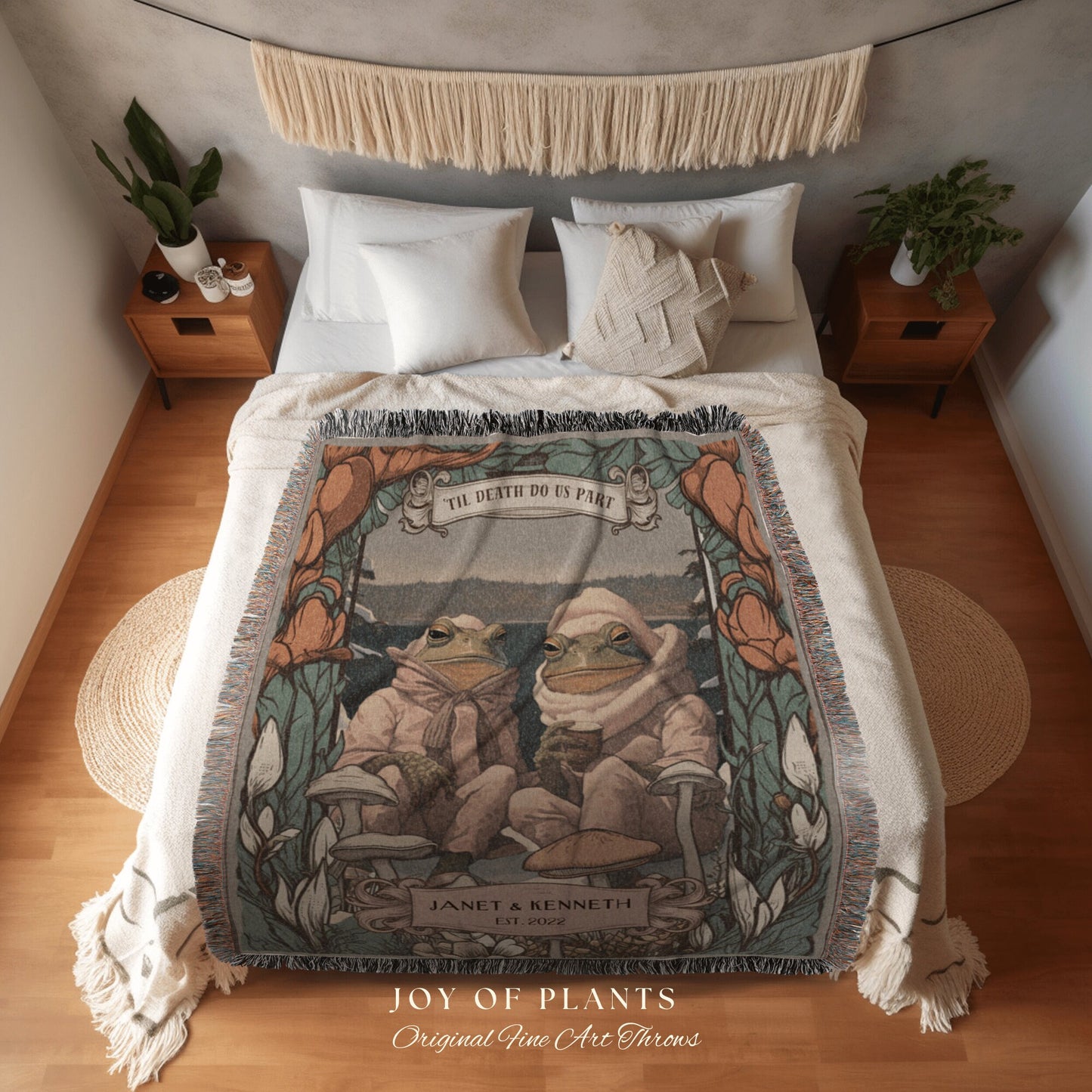 Bestie Gift Frog Blanket | 'Till Death do us Part Blanket Custom Tapestry Blanket Frog Couple Woodland Wedding Cottagecore Gift Personalized