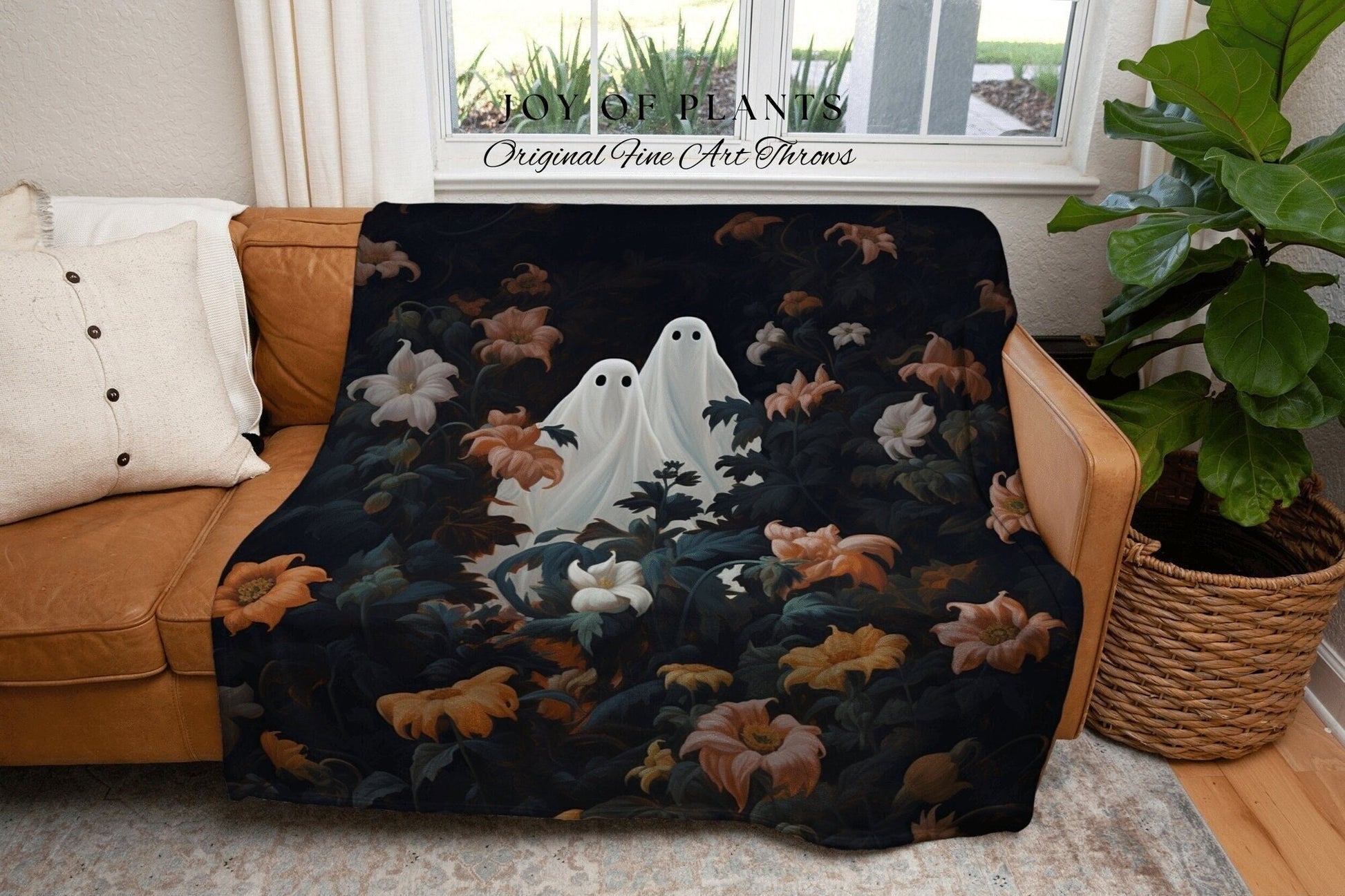 Gothic Ghost Blanket Floral | Woven Tapestry Blanket Macabre Wall Art Ghost Decor Spooky Tapestry Halloween Gift Dark Floral Ghost Painting