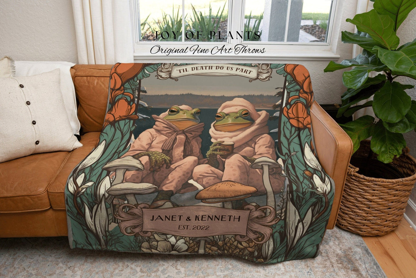 Bestie Gift Frog Blanket | 'Till Death do us Part Blanket Custom Tapestry Blanket Frog Couple Woodland Wedding Cottagecore Gift Personalized