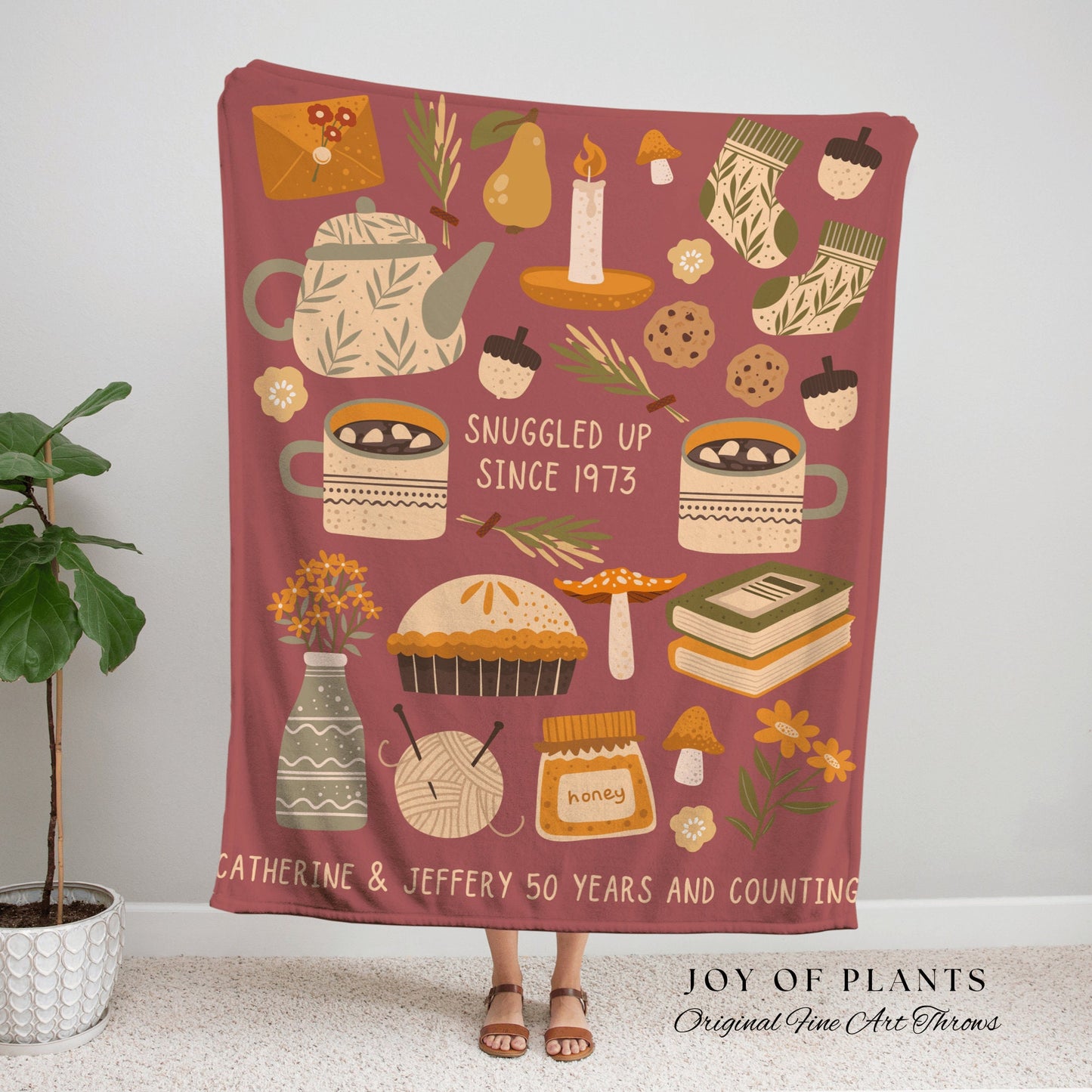 Anniversary Blanket Woven Tapestry | 'Snuggled Up' Cozy Fall Home Decor Personalized Couples Blanket | Custom Anniversary Blanket Cozy Large