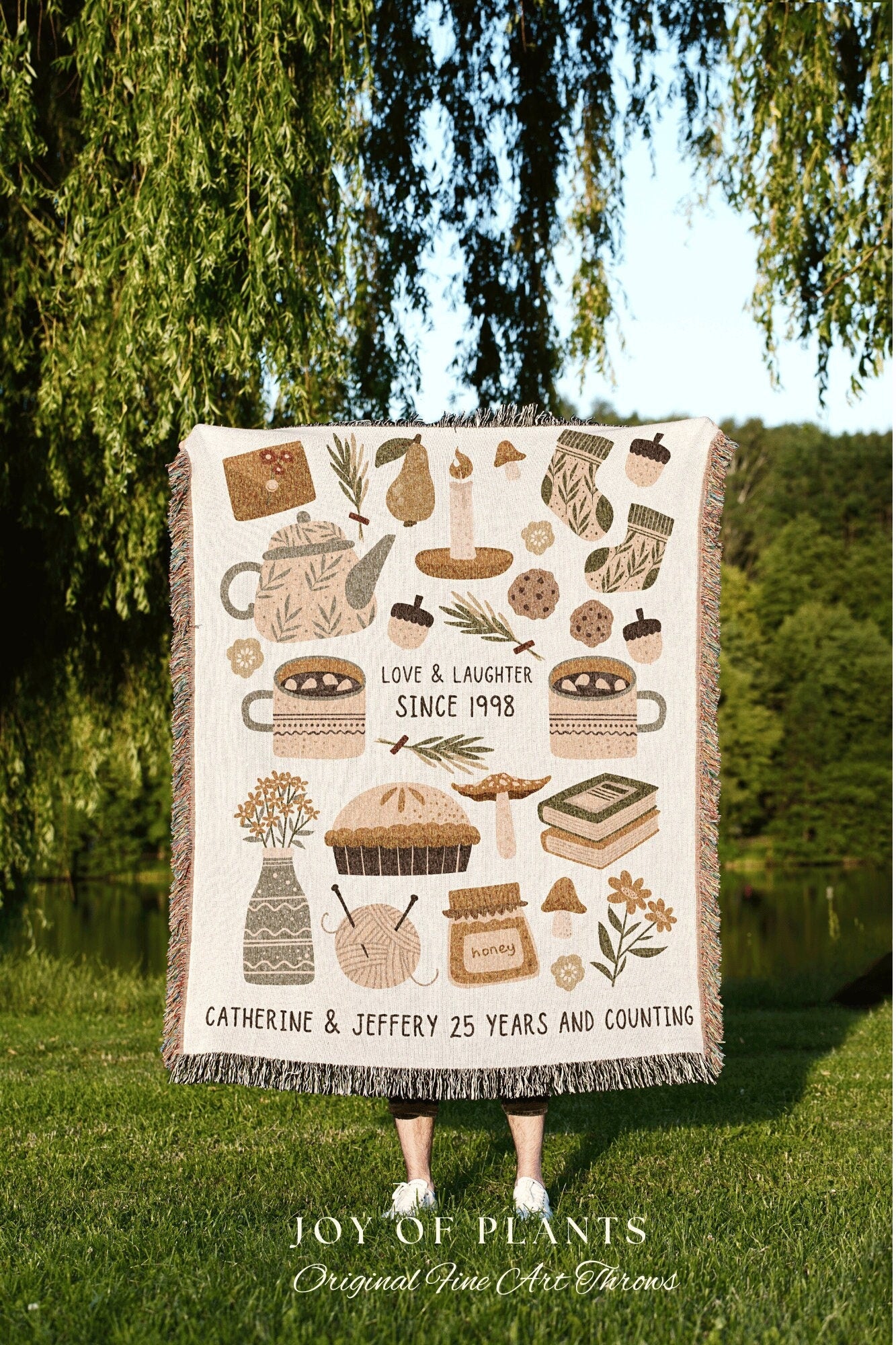 25th Anniversary Gift Custom Blanket Woven Tapestry | Customized Anniversary Gift for Couples Blanket | Custom Anniversary Tapestry Blanket