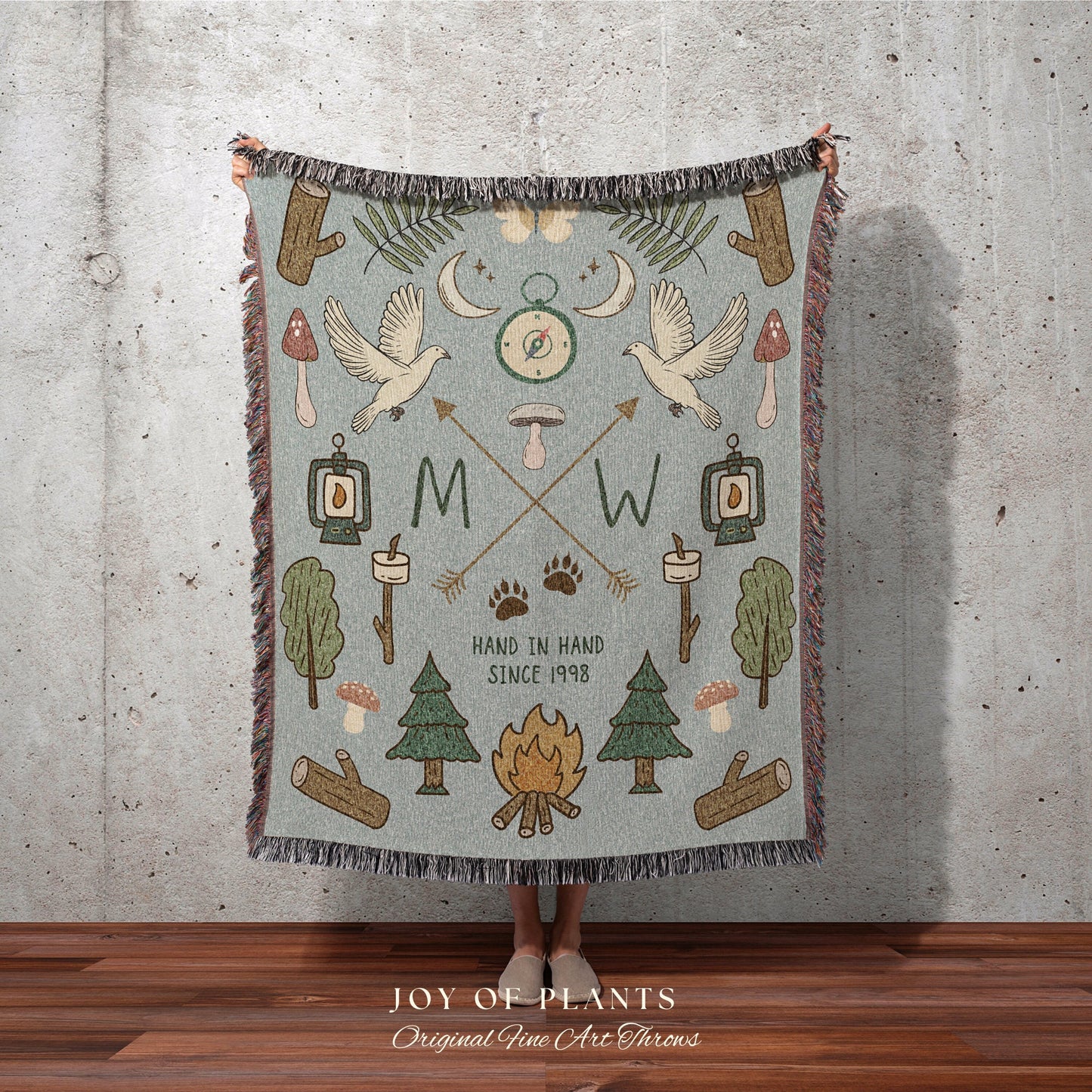 Outdoorsy Couples Blanket Custom Anniversary Gift Cottagecore Wedding Initials Blanket Personalized Couples Gift Blanket Custom Tapestry |