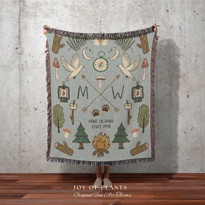 Outdoorsy Couples Blanket Custom Anniversary Gift Cottagecore Wedding Initials Blanket Personalized Couples Gift Blanket Custom Tapestry |