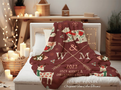 Cozy Nights & Christmas Lights Custom Throw Blanket Personalized Anniversary Gift | Christmas Anniversary Gift for Holiday Wedding Blanket |