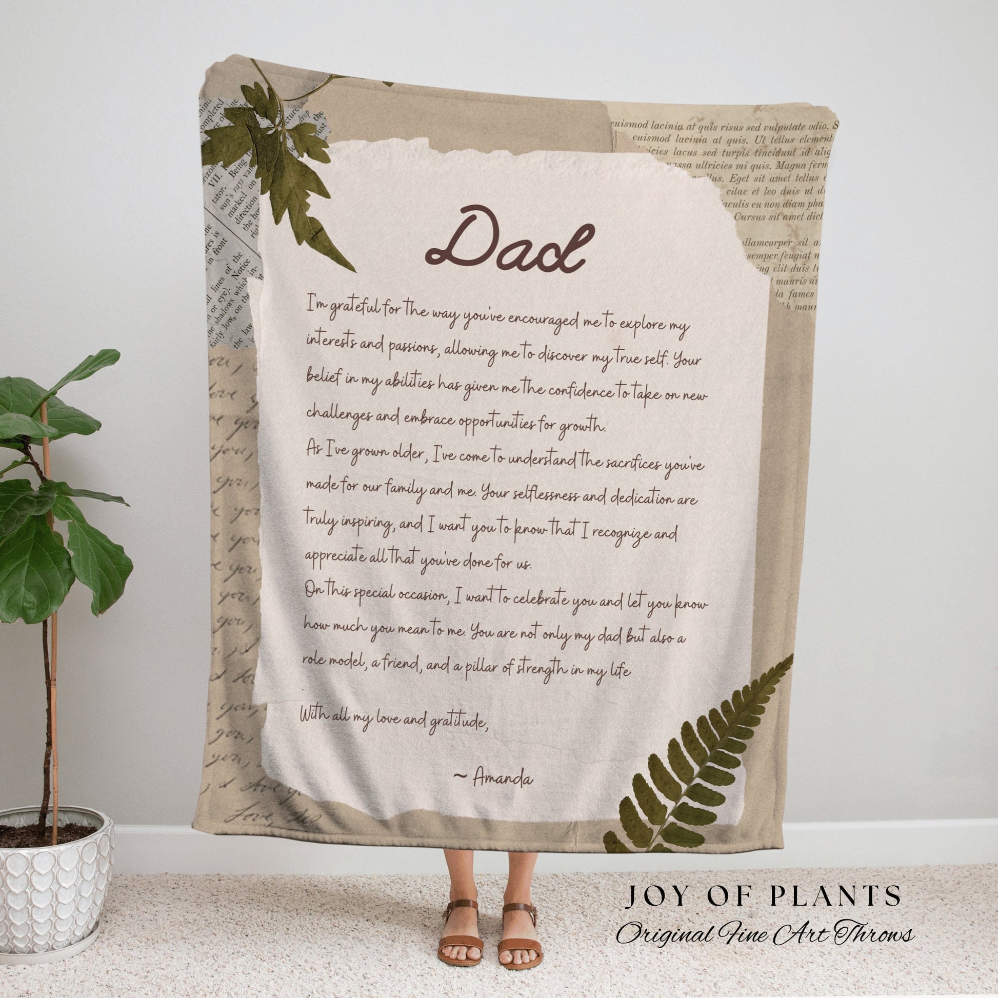 Letter to Dad Blanket Personalized | Meaningful Gift for Dad Custom Letter Blanket Handwriting Blanket Custom Gift Sentimental Gift for Him