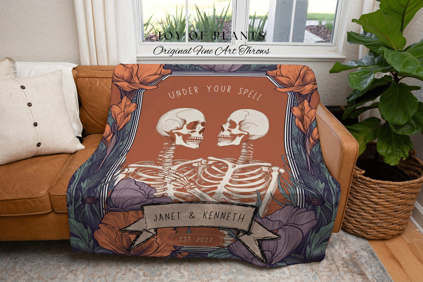 Skeleton Couple Blanket Woven Tapestry | Gothic Wedding Custom Blanket Woven | Spooky Wedding Gift Personalized | Boho Halloween Wedding |