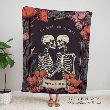 Skeleton Couple Blanket 'Til Death do us Part' Woven Tapestry | Gothic Wedding Custom Blanket Woven | Wedding Gift Personalized Skeleton Art