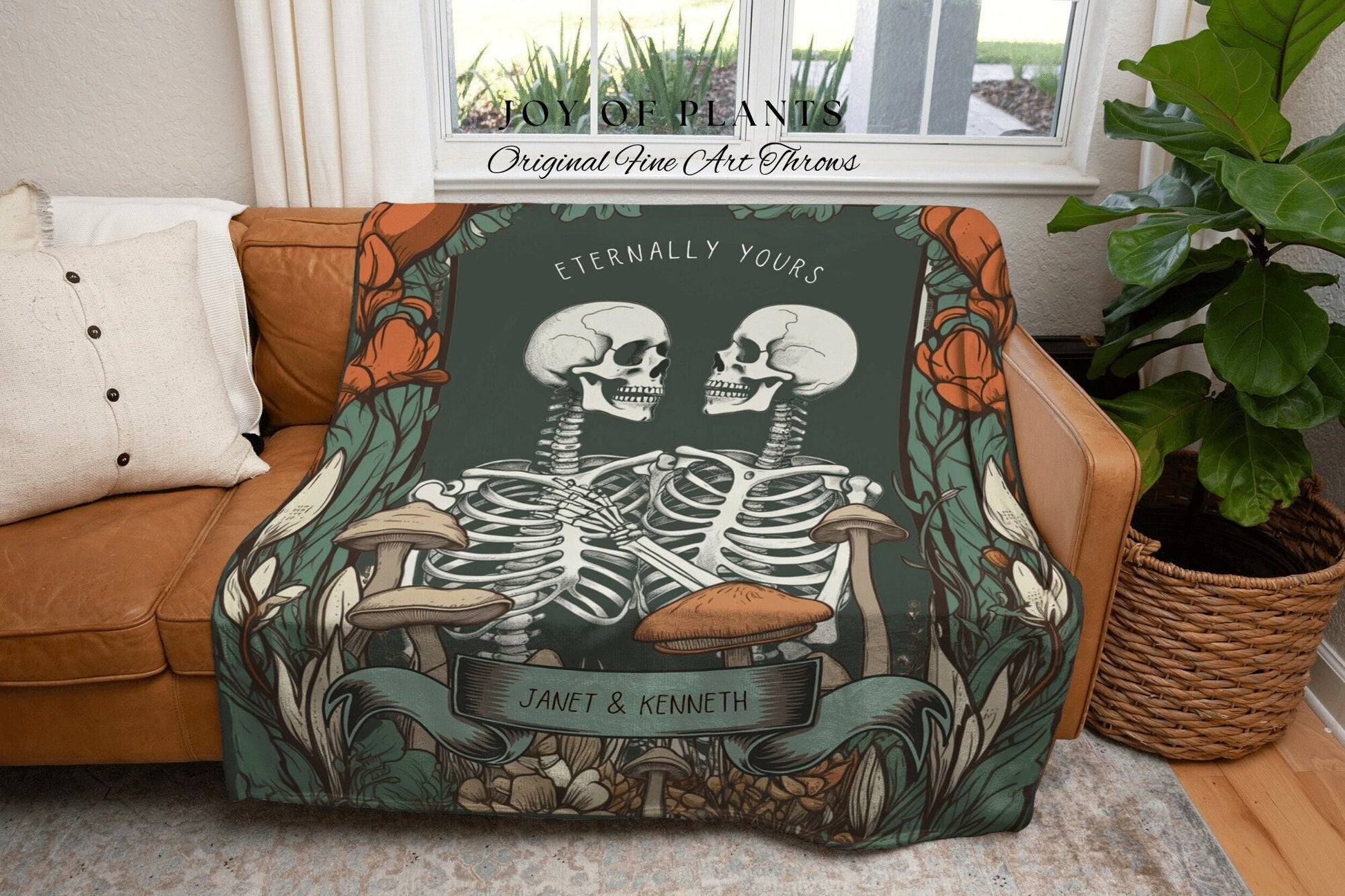 Eternally Yours Skeleton Couple Blanket | Gothic Wedding Custom Blanket Woven | Spooky Wedding Gift Personalized | Boho Halloween Wedding |