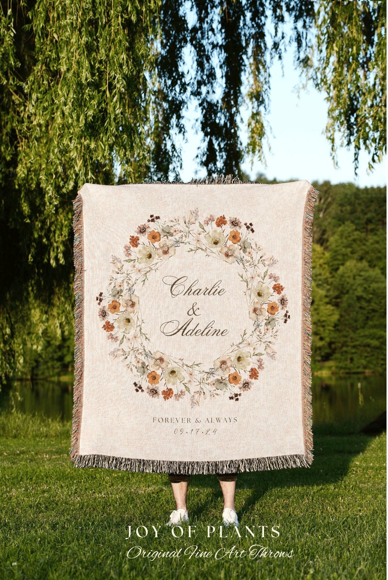 Boho Wedding Tapestry Woven | Personalized Last Name Gift Blanket Boho Wedding Monogram Couple Keepsake Blanket Anniversary His and Her Gift