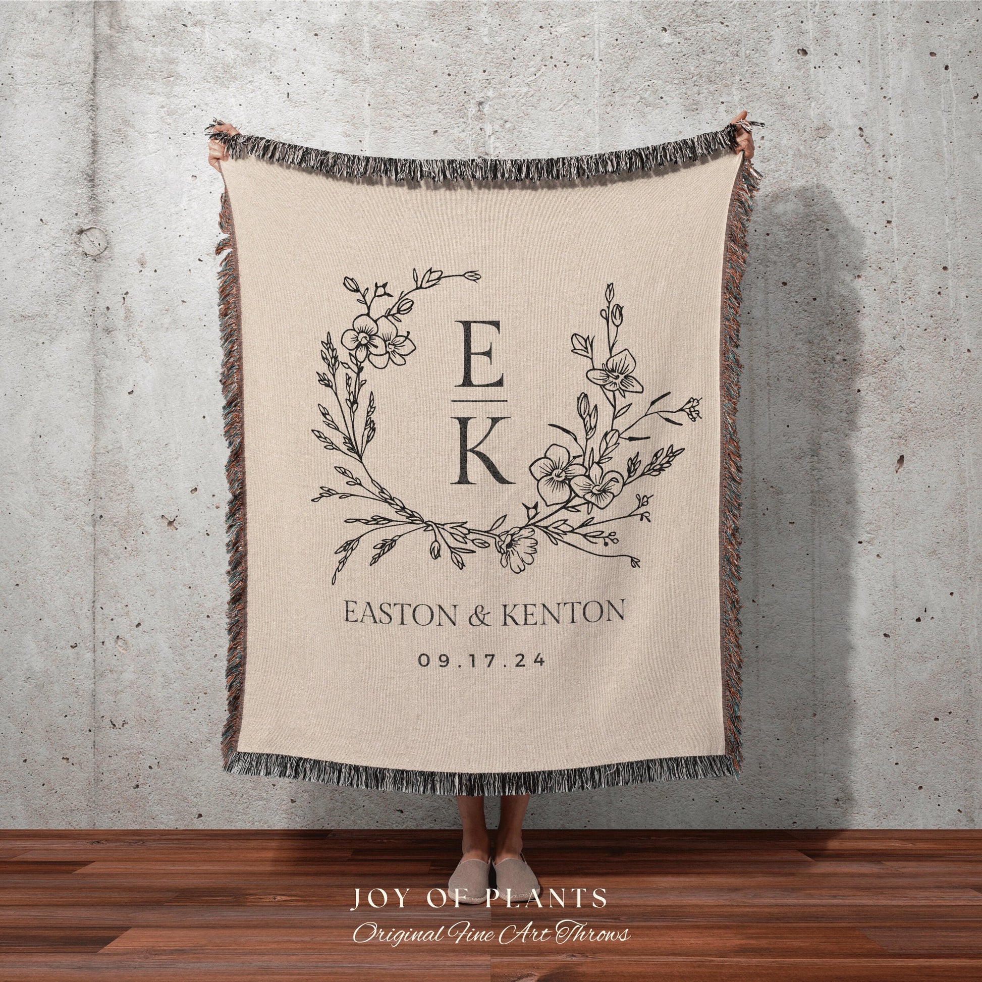 Couples Initials Blanket Minimalist | Personalized Name Tapestry Custom Wedding Monogram Couple Keepsake Blanket Anniversary His & Hers Gift