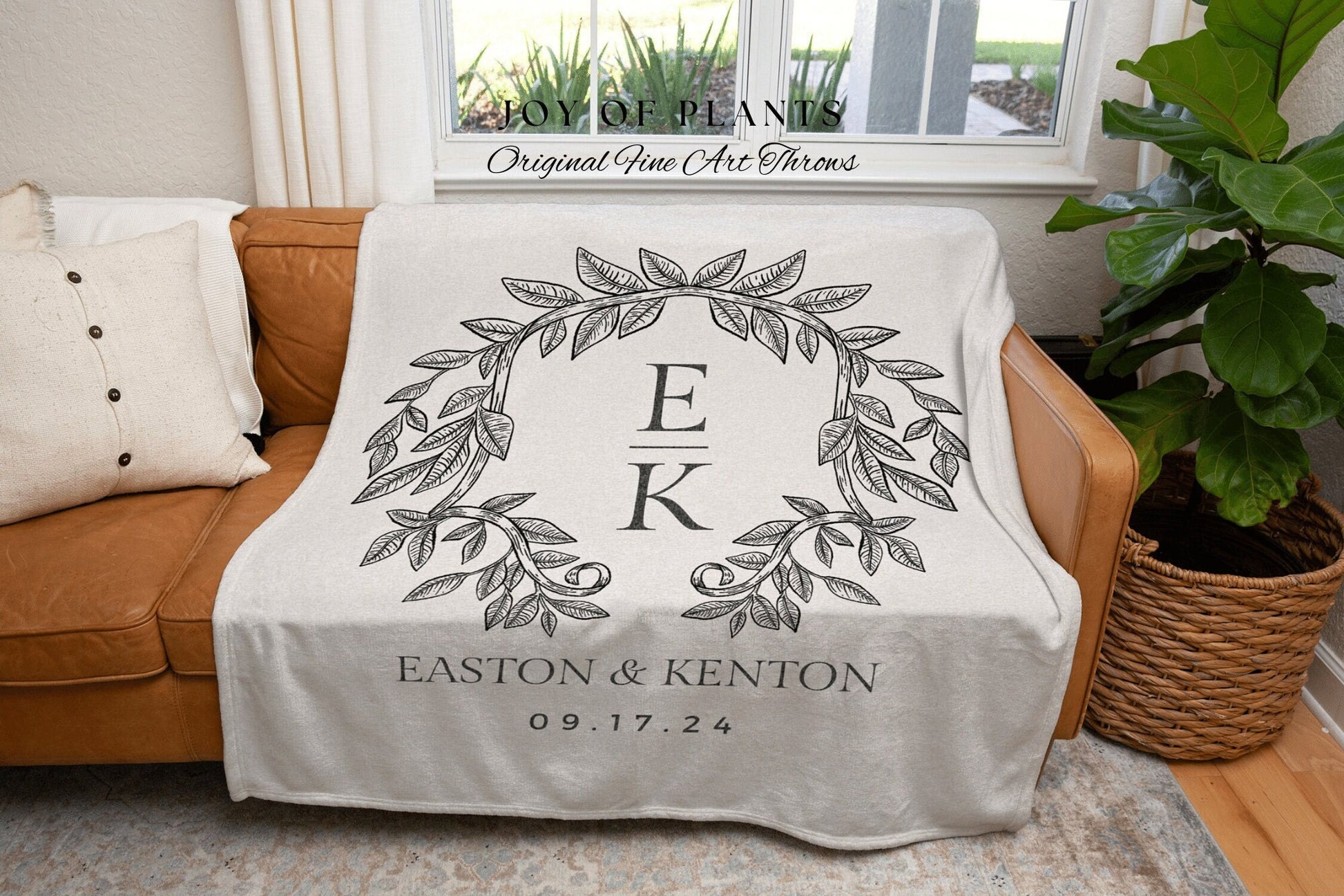 Initials Blanket Couples Gift | Personalized Last Name Tapestry Custom Wedding Monogram Couple Keepsake Blanket Anniversary His & Hers Gift