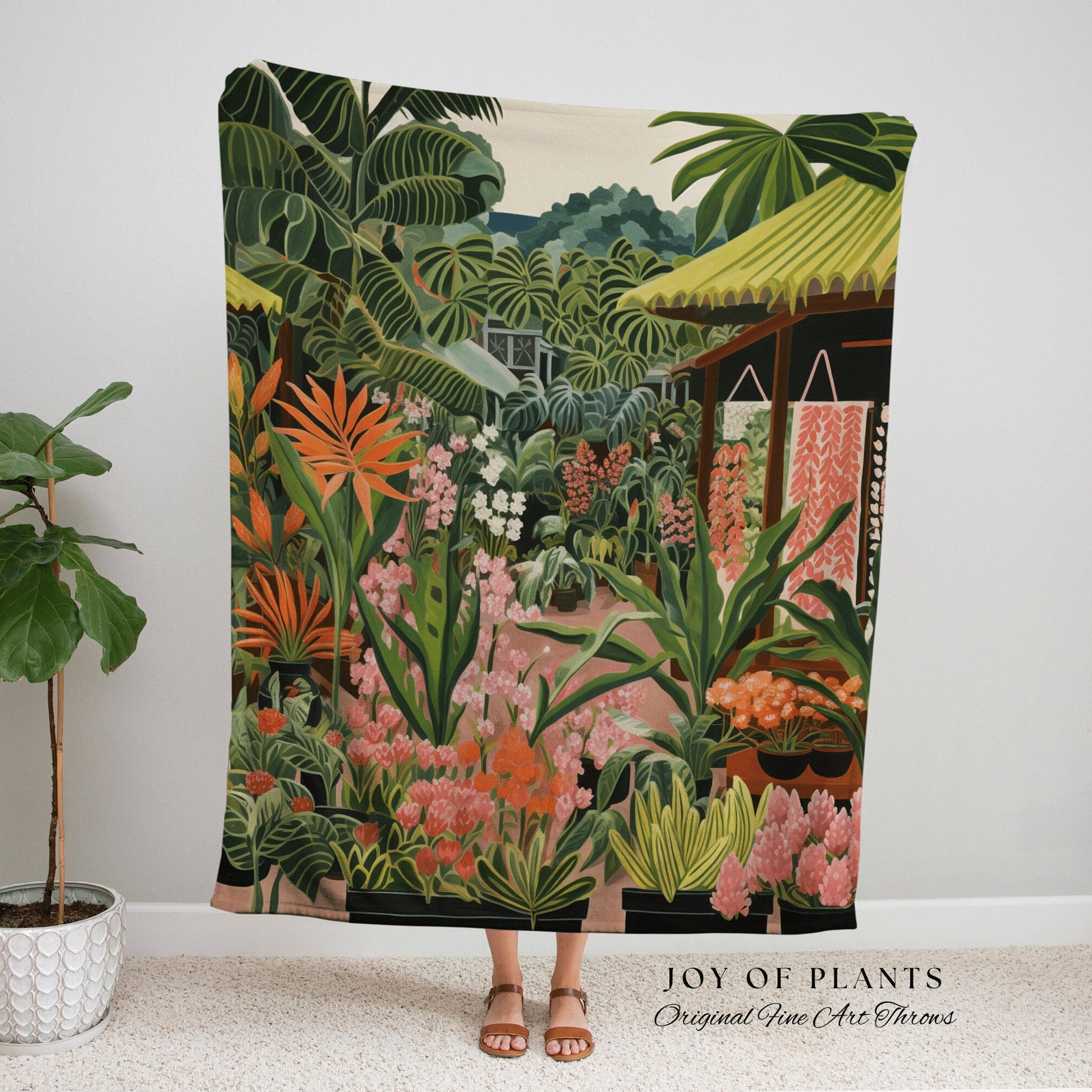 Vintage Tropical Plant Blanket | Nature Blanket Tapestry Botanical Fairy Grunge Room Decor Fairycore Floral Cottagecore Blanket Floral Decor