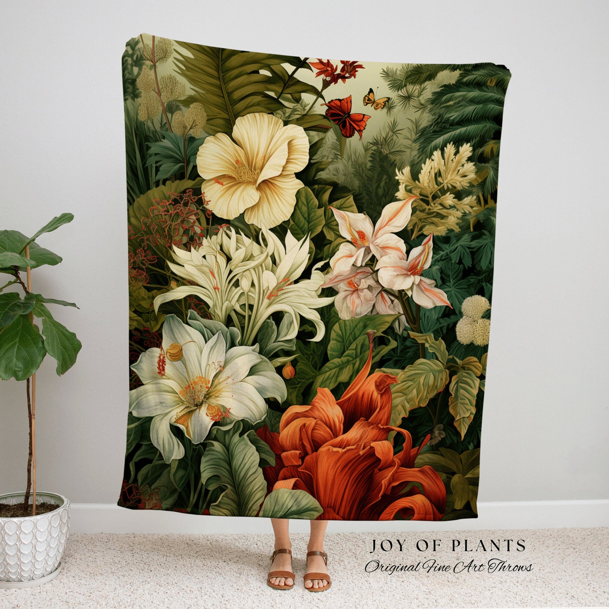 Tropical Flowers Blanket | Nature Blanket Tapestry Botanical Fairy Grunge Room Decor Fairycore Floral Cottagecore Blanket Tropical Tapestry