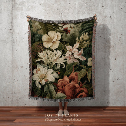 Tropical Flowers Blanket | Nature Blanket Tapestry Botanical Fairy Grunge Room Decor Fairycore Floral Cottagecore Blanket Tropical Tapestry