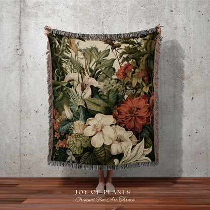 Tropical Wildflower Blanket Woven | Nature Blanket Woven Tapestry Botanical Fairy Grunge Decor Fairycore Art Cottagecore Blanket Botanical |