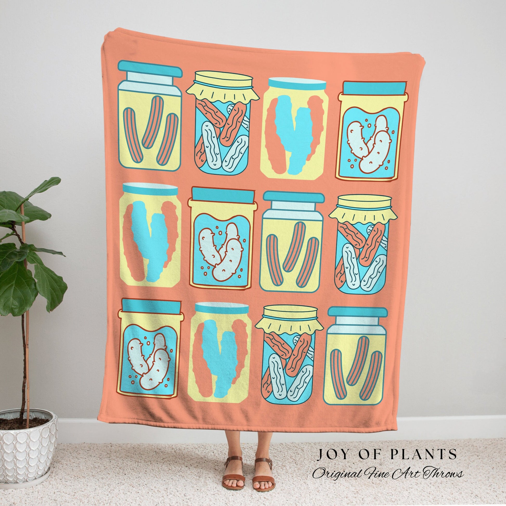 Retro Pastel Pickle Jar Tapestry Woven Blanket | Pickle Lover Gift Cute Pickle Tapestry Pop Art Wall Art Pastel Room Decor Eclectic Design |