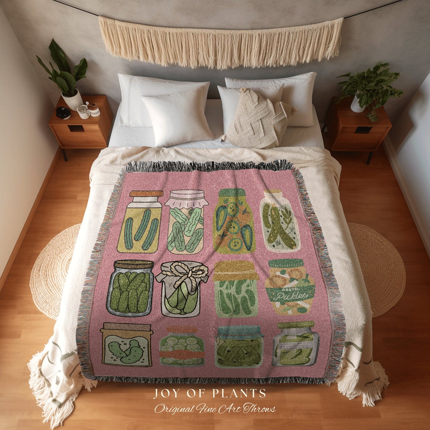 Pickle Jar Blanket Woven Tapestry Pickle Art | Pickle Lover Gift Cute Pickle Tapestry Pop Art Wall Art Pastel Room Decor Eclectic Design |