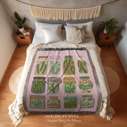 Pastel Pickle Jar Blanket Woven Tapestry Pickle Art | Pickle Lover Gift Cute Pickle Tapestry Pop Art Wall Art Pastel Room Decor Eclectic Art