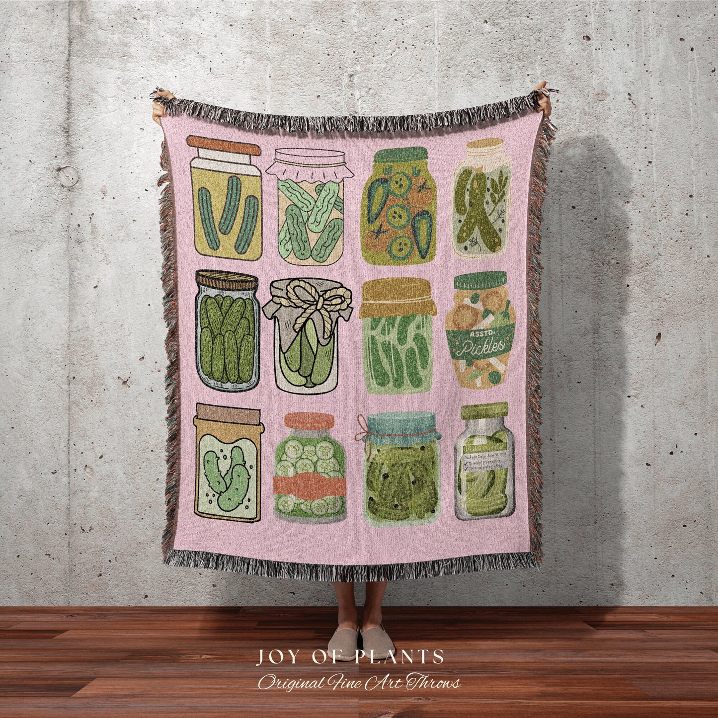 Pastel Pickle Jar Blanket Woven Tapestry Pickle Art | Pickle Lover Gift Cute Pickle Tapestry Pop Art Wall Art Pastel Room Decor Eclectic Art