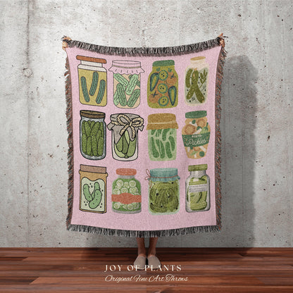 Pastel Pickle Jar Blanket Woven Tapestry Pickle Art | Pickle Lover Gift Cute Pickle Tapestry Pop Art Wall Art Pastel Room Decor Eclectic Art