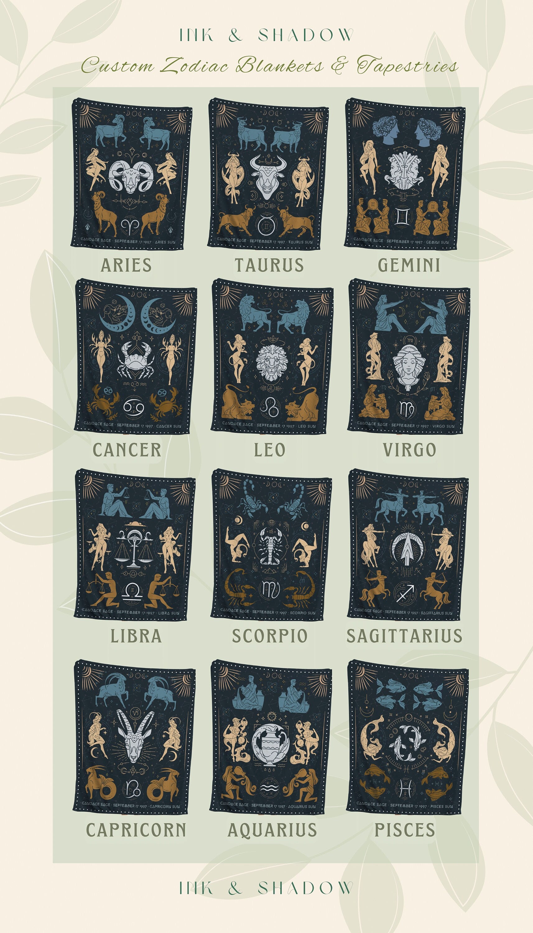 Virgo Zodiac Tapestry Woven | Woven Fringe Blanket Astrology Decor Tapestry Personalized Virgo Zodiac Sign Celestial Tapestry Academia Decor