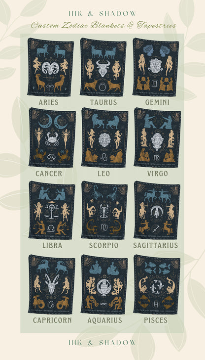 Virgo Zodiac Tapestry Woven | Woven Fringe Blanket Astrology Decor Tapestry Personalized Virgo Zodiac Sign Celestial Tapestry Academia Decor