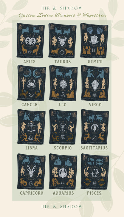 Pisces Blanket Custom Astrology | Woven Fringe Blanket Astrology Decor Tapestry Personalized Pisces Zodiac Sign Celestial Decor Whimsigoth |
