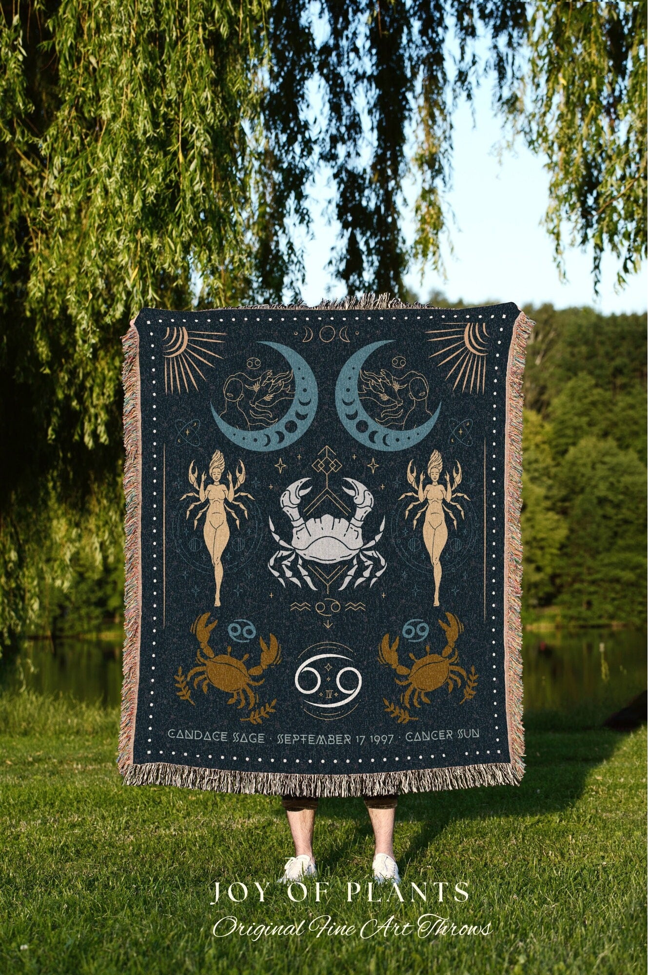 Star Sign Cancer Blanket | Woven Fringe Blanket Astrology Decor Tapestry Personalized Cancer Zodiac Sign Celestial Tapestry Academia Decor