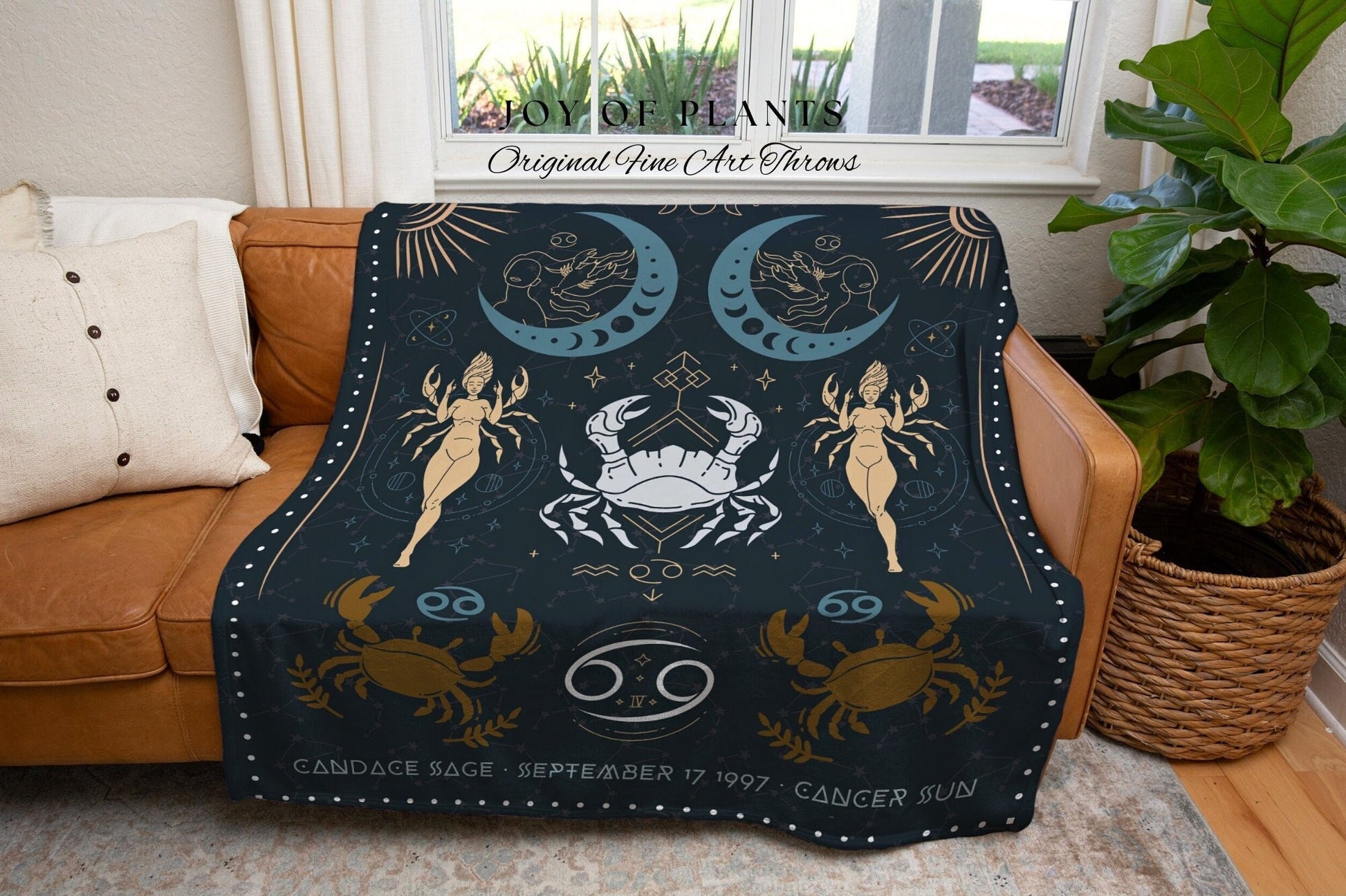 Star Sign Cancer Blanket | Woven Fringe Blanket Astrology Decor Tapestry Personalized Cancer Zodiac Sign Celestial Tapestry Academia Decor