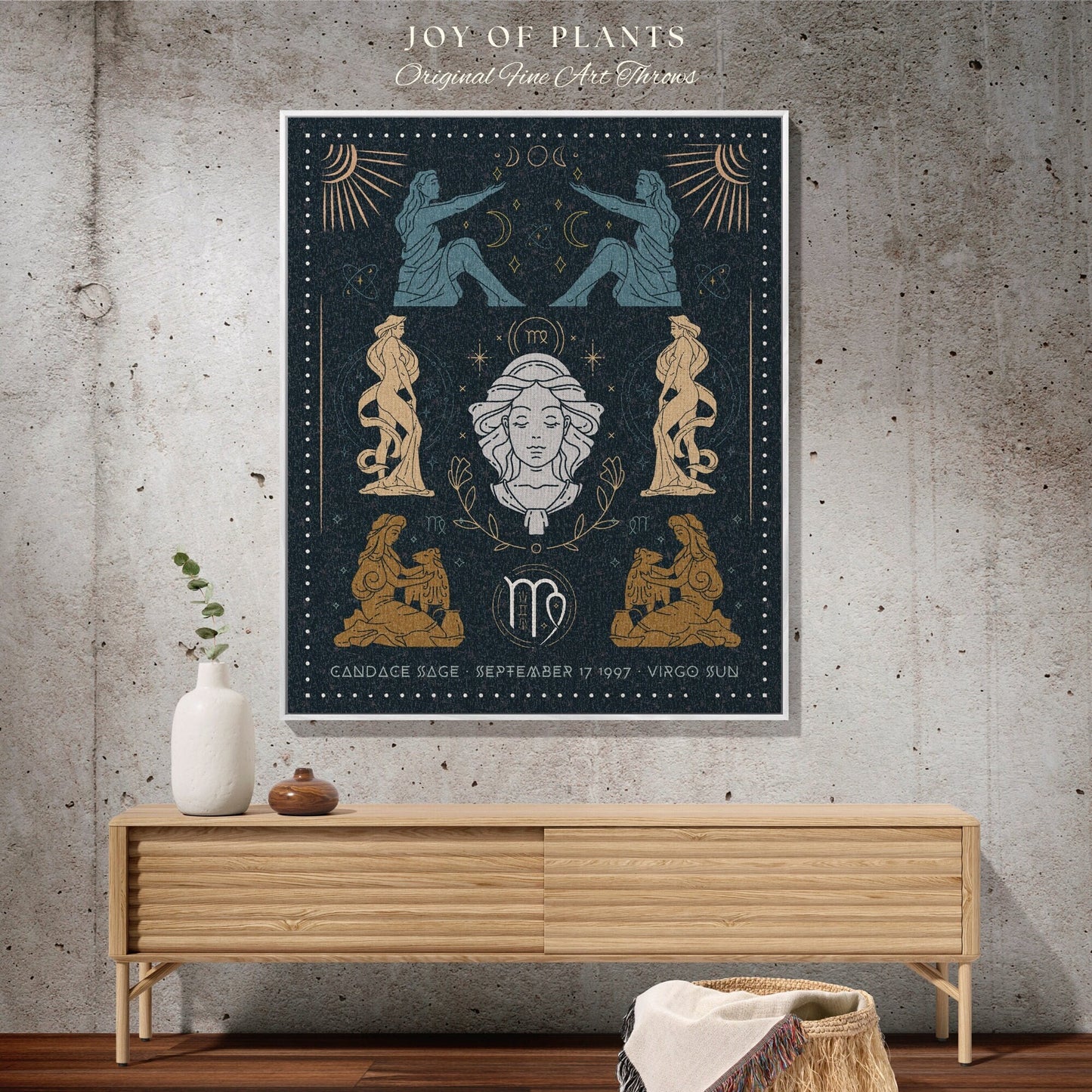 Virgo Zodiac Tapestry Woven | Woven Fringe Blanket Astrology Decor Tapestry Personalized Virgo Zodiac Sign Celestial Tapestry Academia Decor