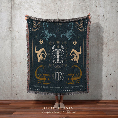 Scorpio Star Sign Blanket | Woven Blanket Custom Astrology Decor Tapestry Personalized Scorpio Zodiac Sign Celestial Tapestry Academia Decor