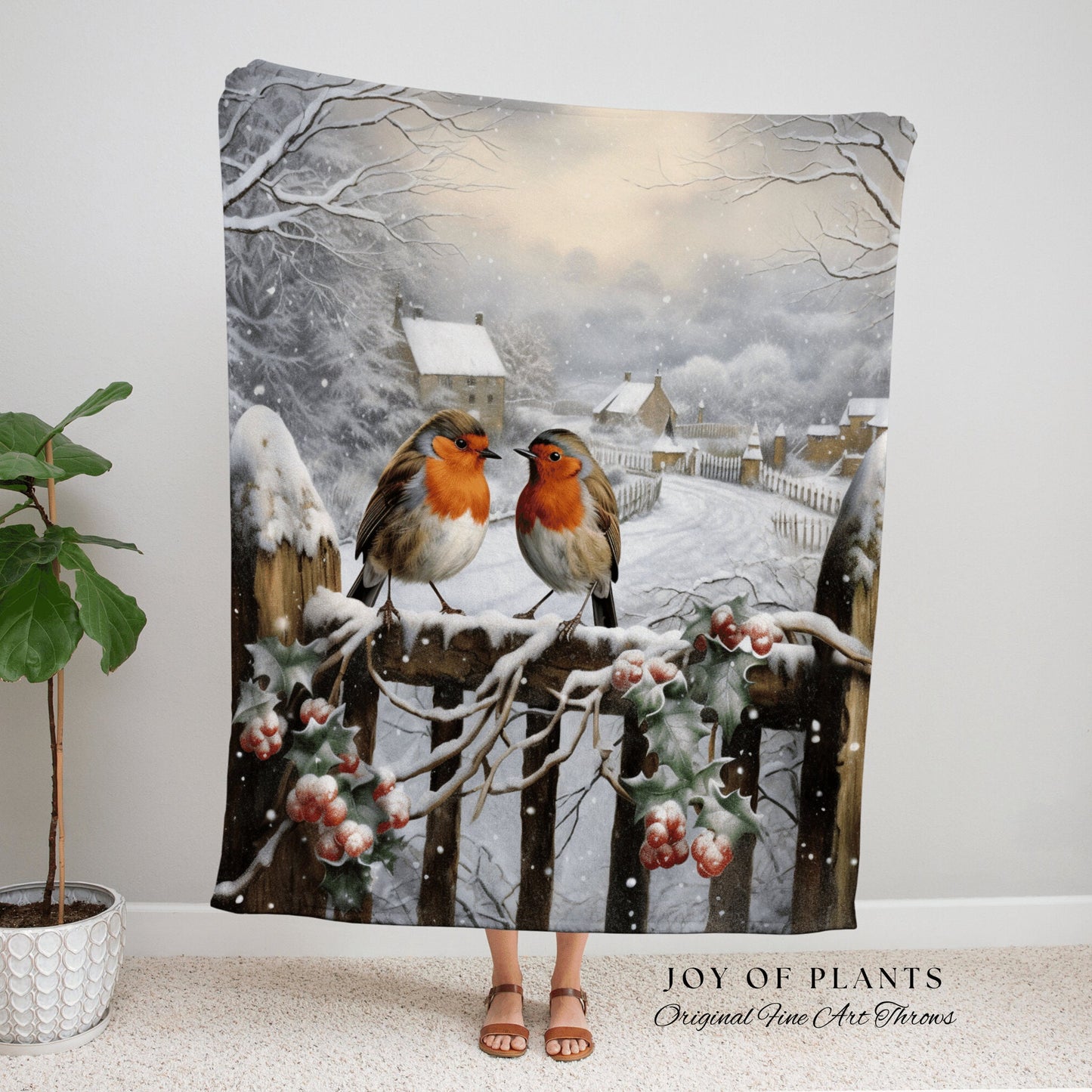 Vintage Love Birds Winter Blanket Christmas Cardinal Blanket Woven Tapestry Winter Holiday Decor Snowy Landscape Vintage Home Decor Birds