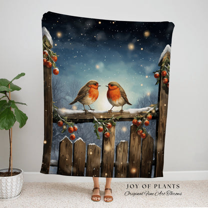 Christmas Bird Blanket | Vintage Christmas Cardinal Blanket Woven Tapestry Winter Holiday Decor Snowy Landscape Vintage Home Decor Bird Cute