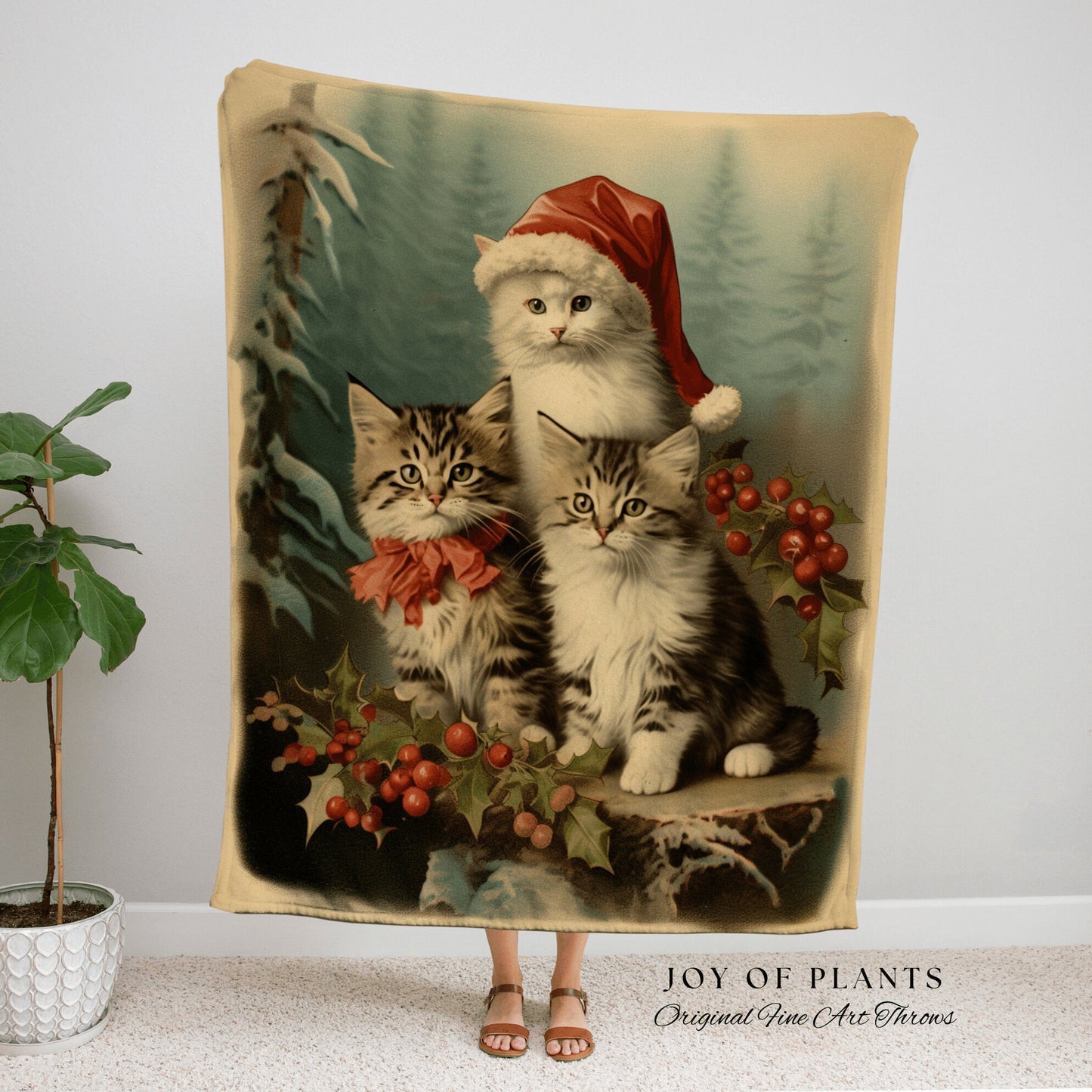 Christmas Cat Portrait Blanket | Woven Fringe Blanket Cat lover Gift Funny Tapestry Cat Family Christmas Portrait Cat Blanket Cute Kittens |